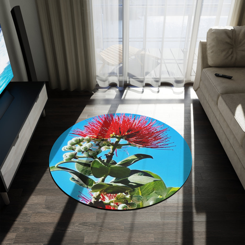 Ohia Lehua Maui Muse Collection Round Rug — Vibrant Maui Native Floral Floor Mat