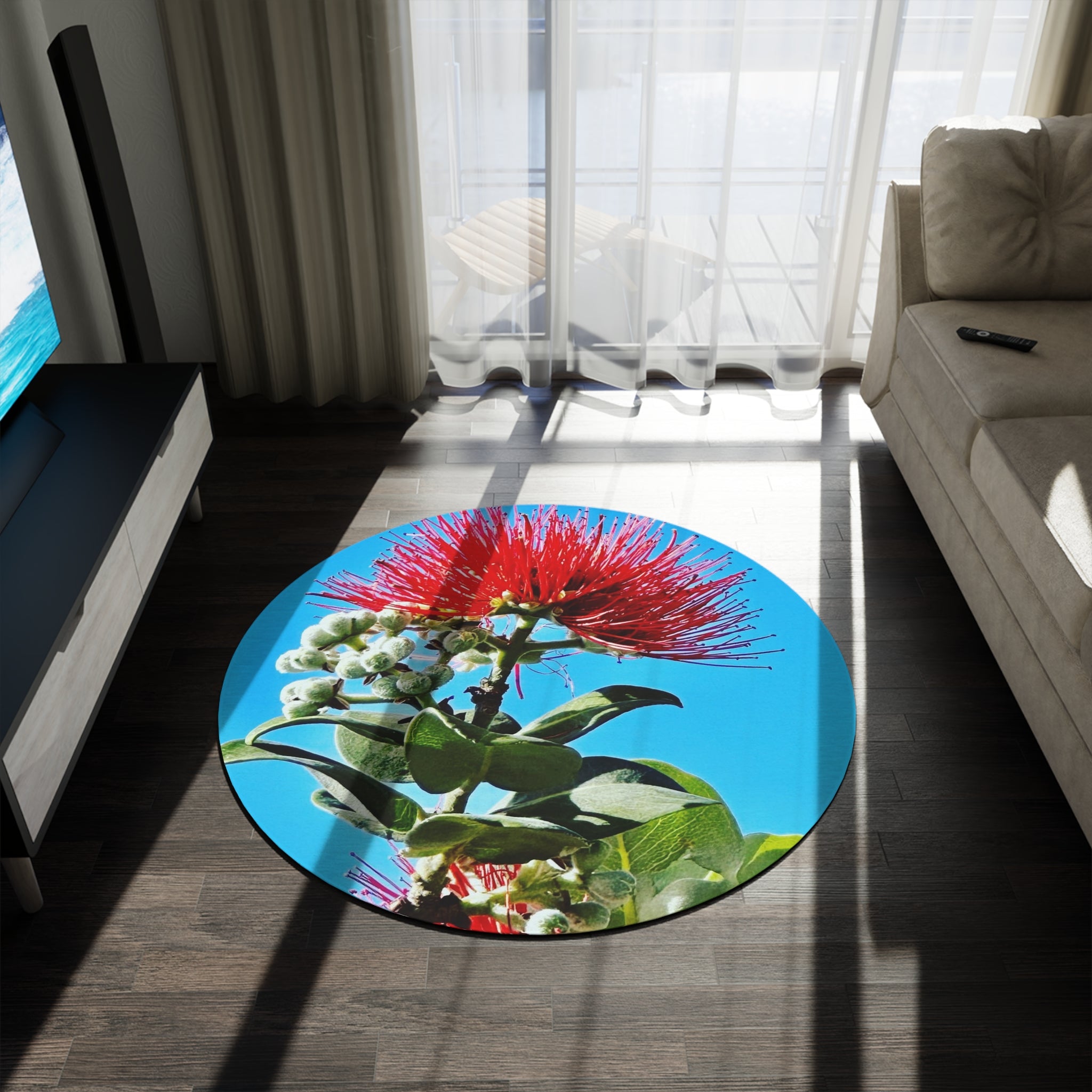 Ohia Lehua Maui Muse Collection Round Rug — Vibrant Maui Native Floral Floor Mat