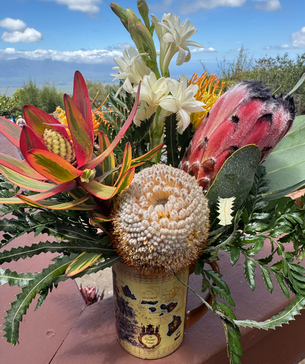 Popular Hawaii Theme Keepsake Maui Mug Floral Arrangement